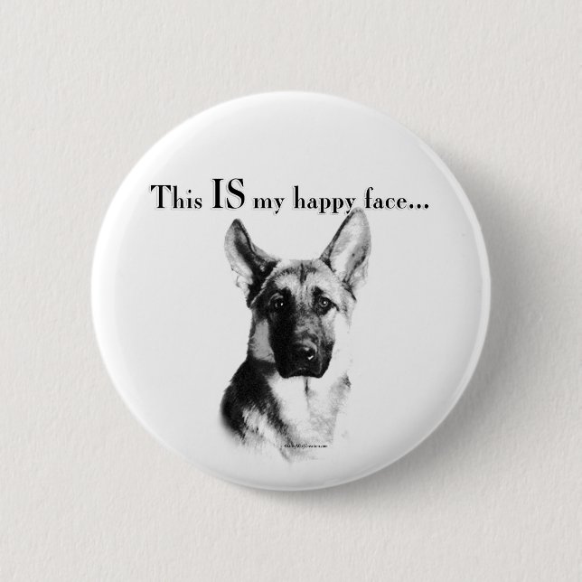 Bóton Redondo 5.08cm German shepherd de rosto feliz (Frente)