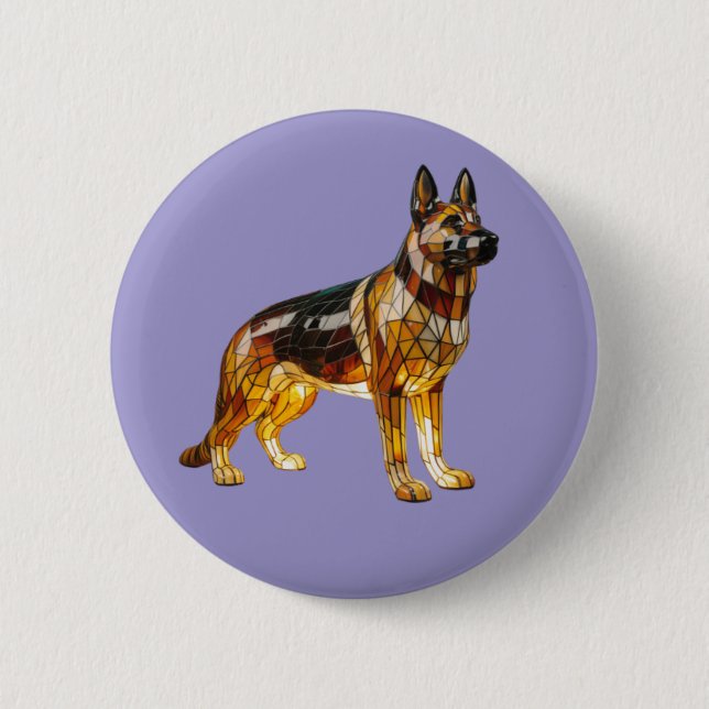 Bóton Redondo 5.08cm German Shepherd Stained Glass Button (Frente)