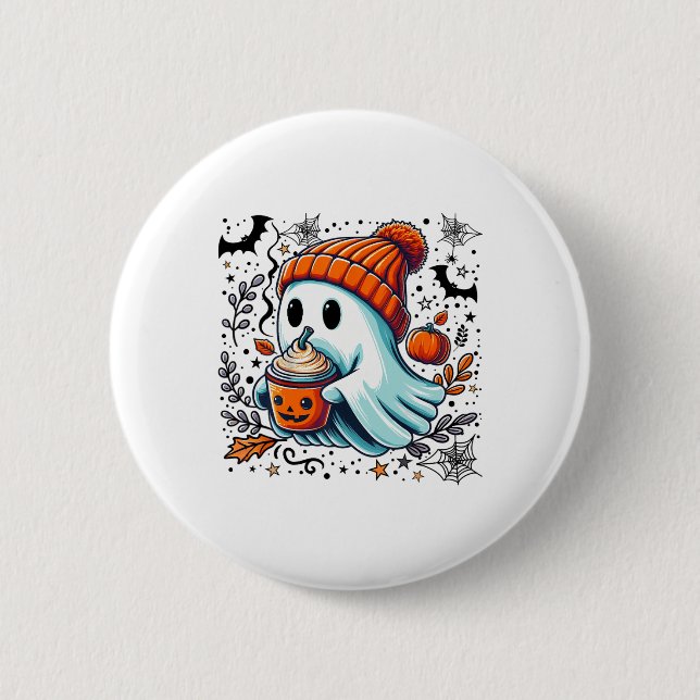 Bóton Redondo 5.08cm Ghost Ghost Coffee Halloween Ghost Ice Cof (Frente)
