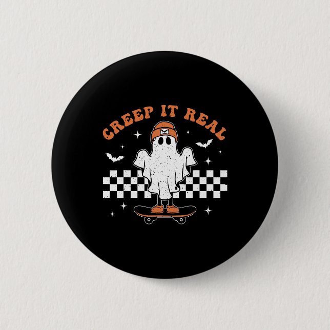 Bóton Redondo 5.08cm Ghost Real - Skateboard Retro Cute Hallowee (Frente)
