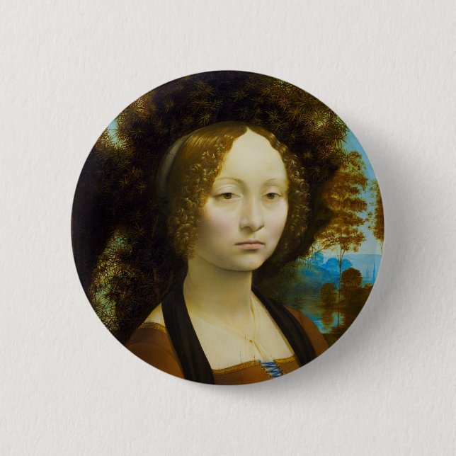 Bóton Redondo 5.08cm Ginevra de'Benci por Leonardo da Vinci (Frente)