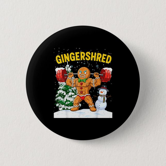 Bóton Redondo 5.08cm Gingershred Gingerbread Man Bodybuilding Christmas (Frente)