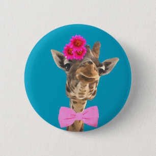 Bóton Redondo 5.08cm Girafa, animal da selva engraçado