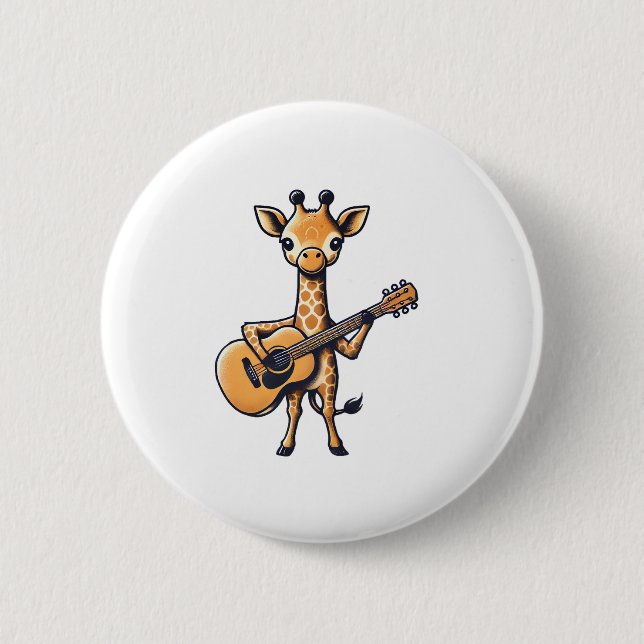 Bóton Redondo 5.08cm Girafa Bonita Tocando Violão Girafas Músico Musi (Frente)