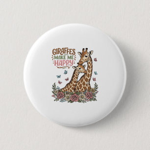 Bóton Redondo 5.08cm Girafas Me Fazem Feliz Camisa Vintage Floral Desig