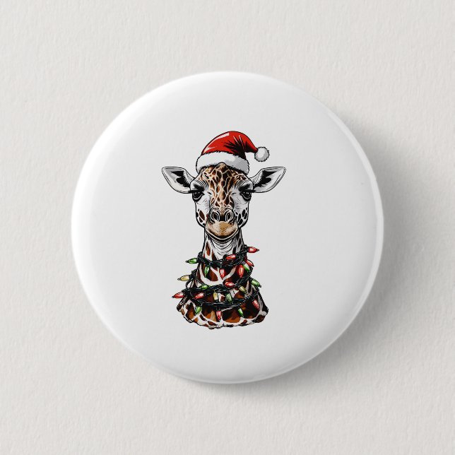 Bóton Redondo 5.08cm Giraffe Christmas Hat Xmas (Frente)