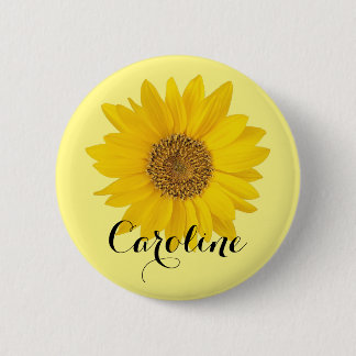 Bóton Redondo 5.08cm Girassol Amarelo Brilhante com Nome Personalizado