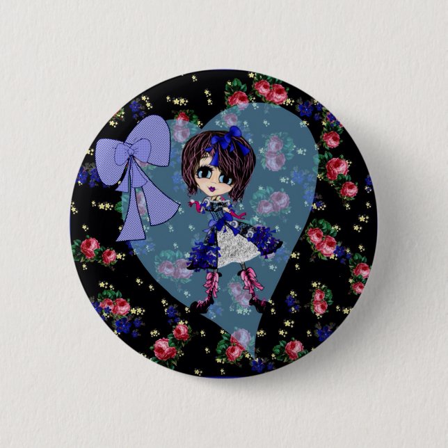 Bóton Redondo 5.08cm Girly Gifts estilo Harajuku Girl (Frente)