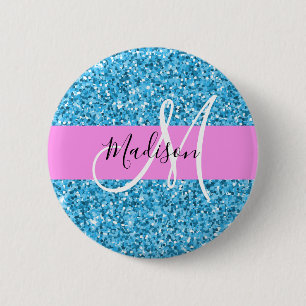 Bóton Redondo 5.08cm Glam Céu Azul Rosa Brilho Faíscas Nome Monograma