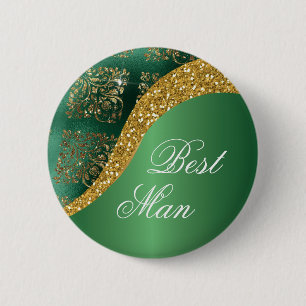 Bóton Redondo 5.08cm Glam Dourado Glitter Verde Metálico Melhor Homem