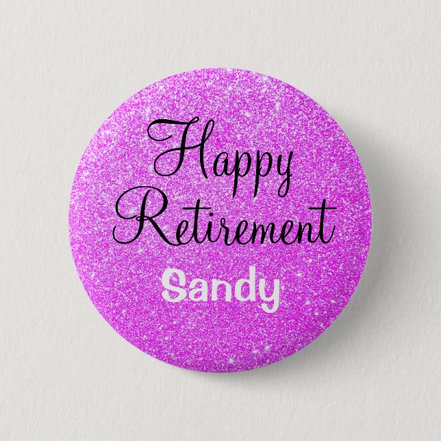 Bóton Redondo 5.08cm Glam Happy Retirement Purple Glitkle Sparkle (Frente)