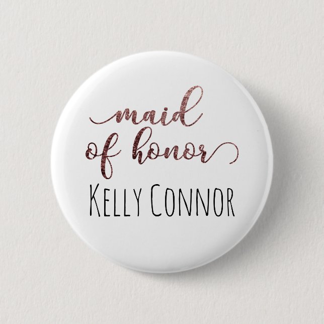 Bóton Redondo 5.08cm Glitter Dourado de Rosa de Madrinha de casamento P (Frente)