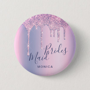 Bóton Redondo 5.08cm Glitter holográfico roxo goteja de bridesmaid