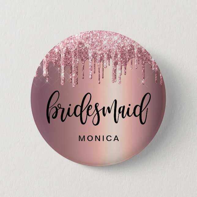 Bóton Redondo 5.08cm Glitter rosa de ouro Elegante goteja-se pela dama  (Frente)