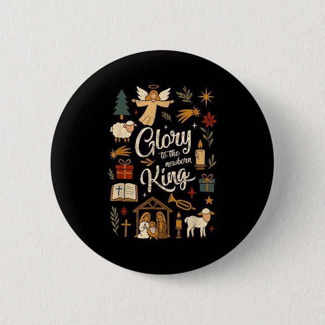 Bóton Redondo 5.08cm Glory To The Newborn King Christmas Nativity Scene (Frente)