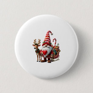 Bóton Redondo 5.08cm Gnome da Luz de Natal Papai Noel Montado em Trenó