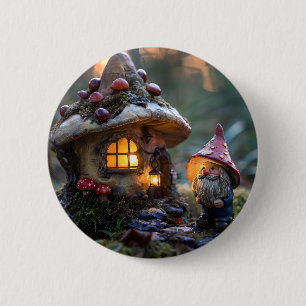 Bóton Redondo 5.08cm Gnome e uma casa de cogumelos, design de fantasia