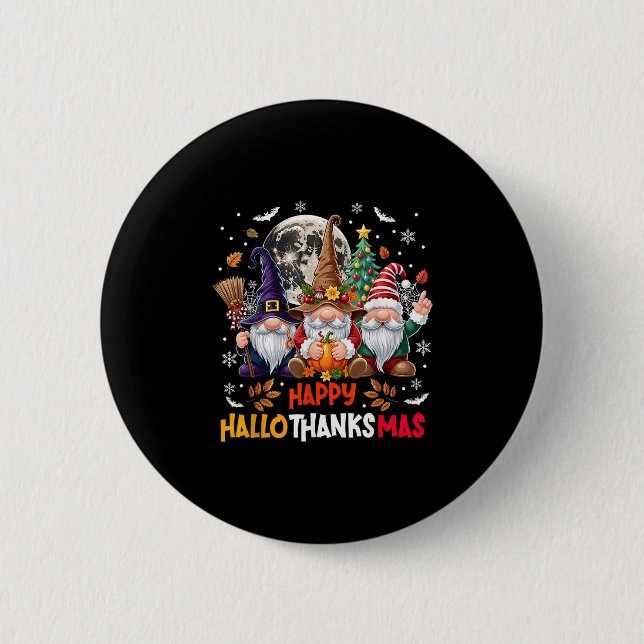 Bóton Redondo 5.08cm Gnome Hallothanksmas Halloween Thanksgiving Christ (Frente)