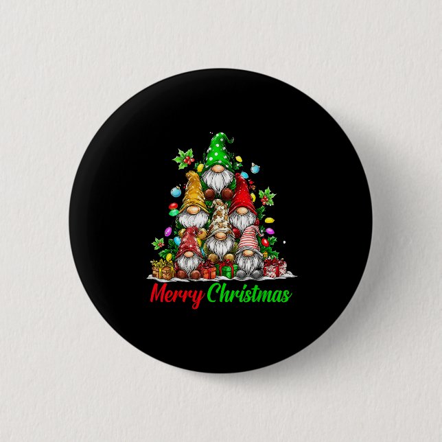 Bóton Redondo 5.08cm Gnomes Christmas Tree Pajamas Funny Gnome Holiday  (Frente)
