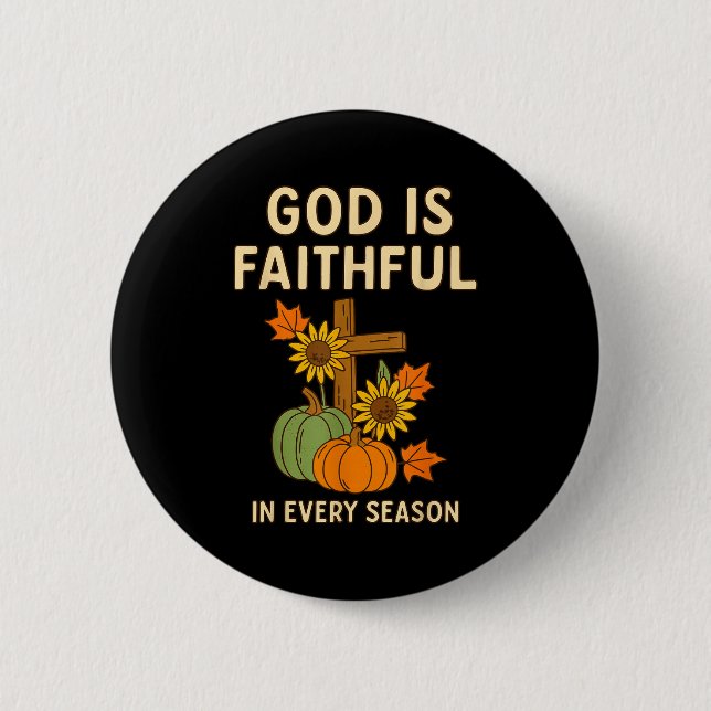 Bóton Redondo 5.08cm God Is Faithful Fall Christian Bible Verse Pumpkin (Frente)
