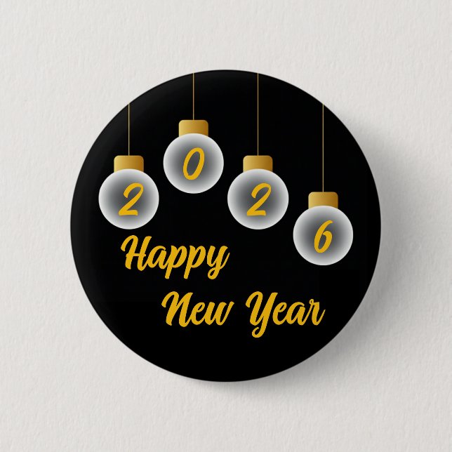 Bóton Redondo 5.08cm Golden and Black 2026 New Year Pin Button (Frente)