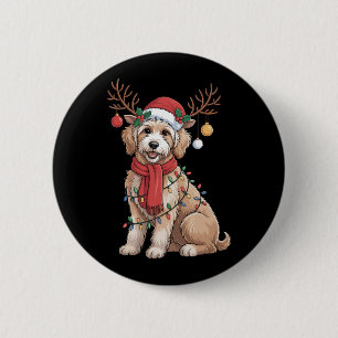 Bóton Redondo 5.08cm Golden Doodle Reindeer Deslumbrante Árvore de Nata