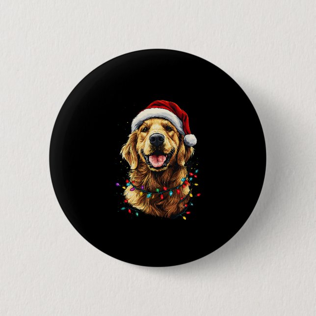 Bóton Redondo 5.08cm Golden Retriever Funny dog Christmas Santa Hat lig (Frente)