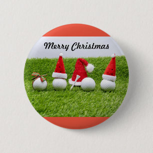 Bóton Redondo 5.08cm Golfe Feliz Natal com a bola de golfe Santa Hat