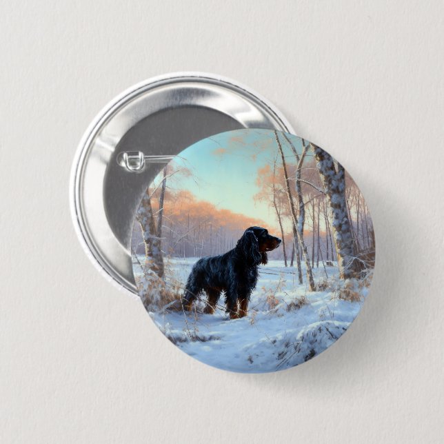 Bóton Redondo 5.08cm Gordon Setter Deixe Nevar Natal (Frente & Verso)