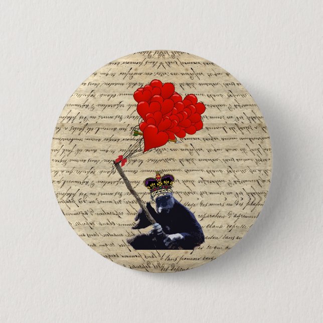 Bóton Redondo 5.08cm Gorila e balões cardíacos (Frente)