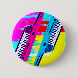Bóton Redondo 5.08cm Gotejamento retro da pintura de Keytar do anos 80