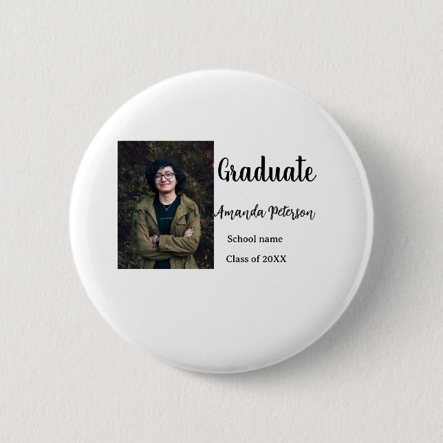 Bóton Redondo 5.08cm Graduação clássica adicione nome de foto classe an (Frente)