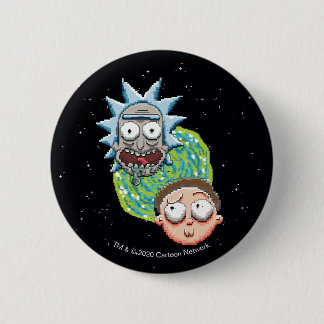Bóton Redondo 5.08cm Gráfico do Rick Pixelverse e do Portal Morty