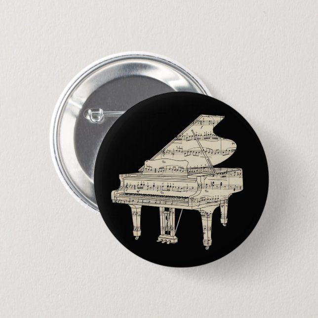 Bóton Redondo 5.08cm Grand Piano and Music Notes Button (Frente & Verso)