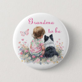 Bóton Redondo 5.08cm Grandma to be | Pink Baby and Puppy Baby Shower