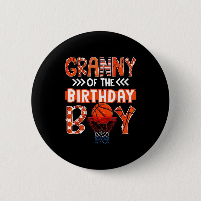 Bóton Redondo 5.08cm Granny Of The Birthday Boy Basketball Lover Matchi (Frente)