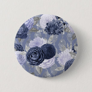 Bóton Redondo 5.08cm Gravata de casamento floral azul poeirento e prata