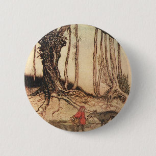 Bóton Redondo 5.08cm Gravura vintage de Chapeuzinho Vermelho e Lobo de