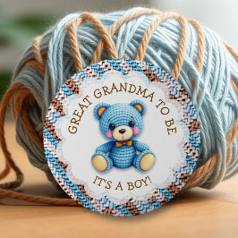 Bóton Redondo 5.08cm Great Grandma | Crochet Teddy Bear Baby Shower