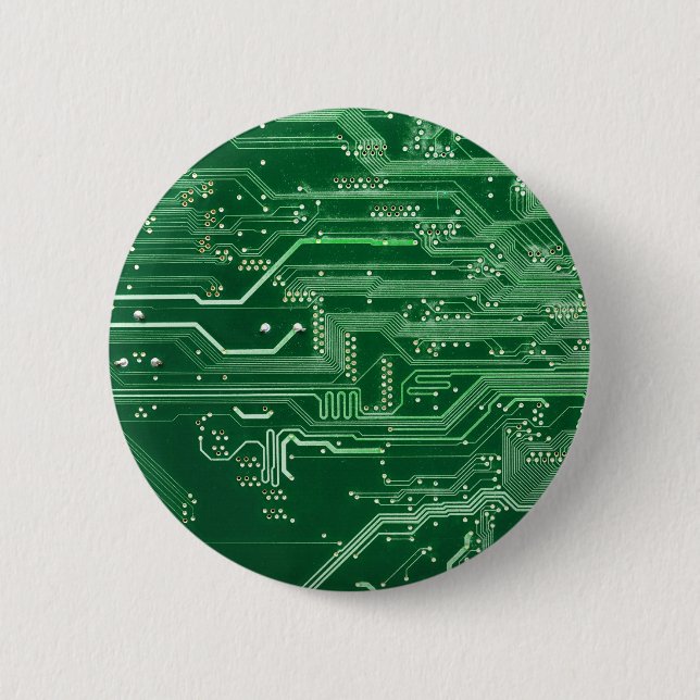 Bóton Redondo 5.08cm green electronic circuit board computer pattern (Frente)