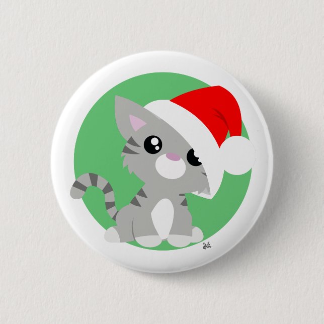 Bóton Redondo 5.08cm Grey Christmas Kitty Button (Frente)