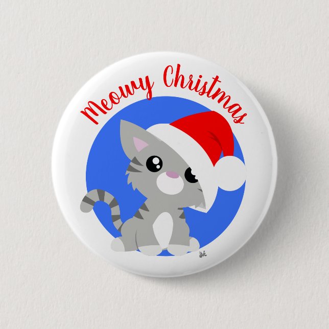 Bóton Redondo 5.08cm Grey Meowy Christmas Kitty Button (Frente)