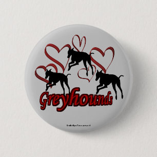 Bóton Redondo 5.08cm Greyhounds Hearts Silhouette Dog Lover Button