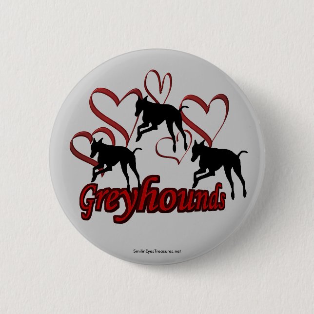Bóton Redondo 5.08cm Greyhounds Hearts Silhouette Dog Lover Button (Frente)