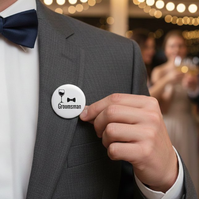 Bóton Redondo 5.08cm Groomsman Wine Glass and Bow Tie Button Pin  (Criador carregado)