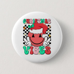 Bóton Redondo 5.08cm Grooves Vibes de Natal Sorriem Face Santa Hat Xmas