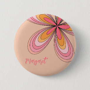 Bóton Redondo 5.08cm Groovy 70s Hippie Flower Peach Fuzz Daisy Name