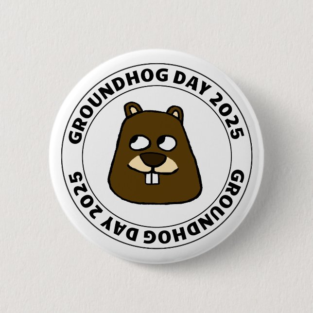 Bóton Redondo 5.08cm Groundhog Day 2025 com rosto de Groundhog (Frente)