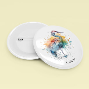 Bóton Redondo 5.08cm Grua Elegante: Arte em Aquarela, personalizado