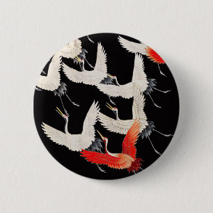 Bóton Redondo 5.08cm Gruas voadoras japonesas Kimono Art